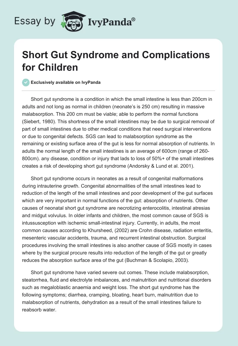 Short Gut Syndrome and Complications for Children. Page 1