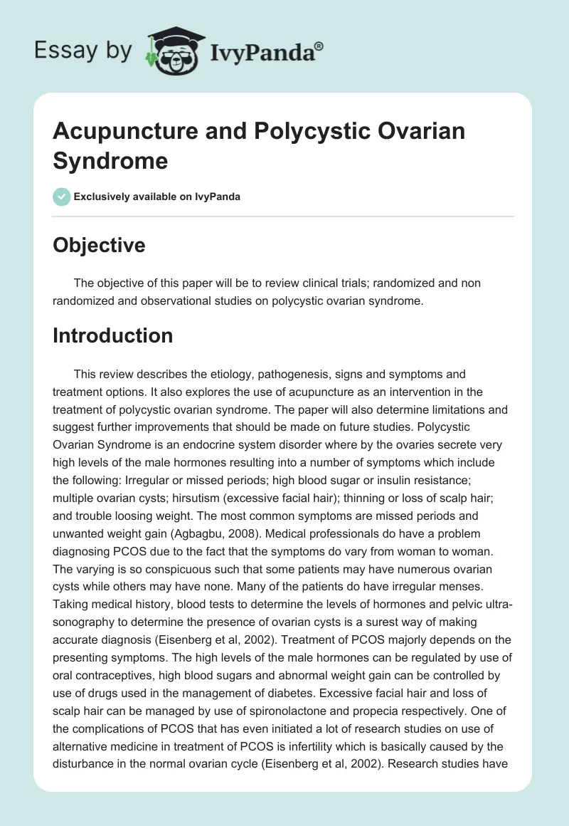 Acupuncture and Polycystic Ovarian Syndrome. Page 1