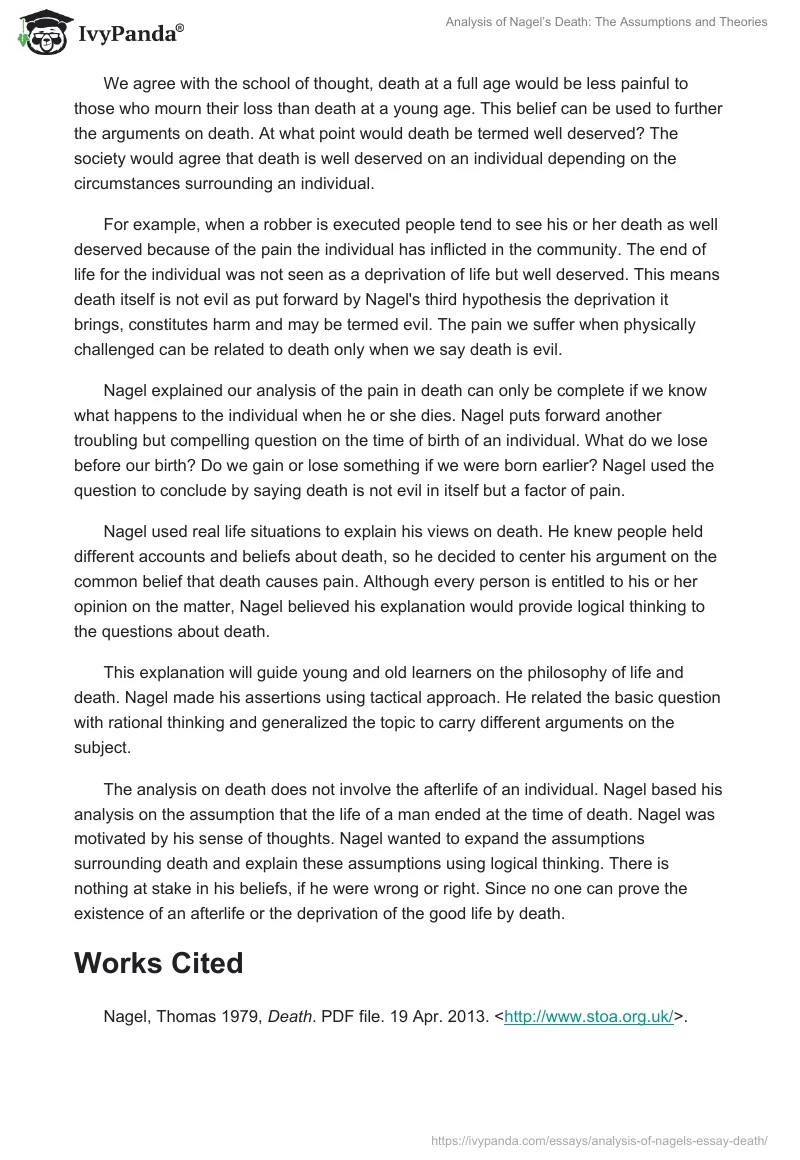 Analysis of Nagel’s Death: The Assumptions and Theories. Page 2
