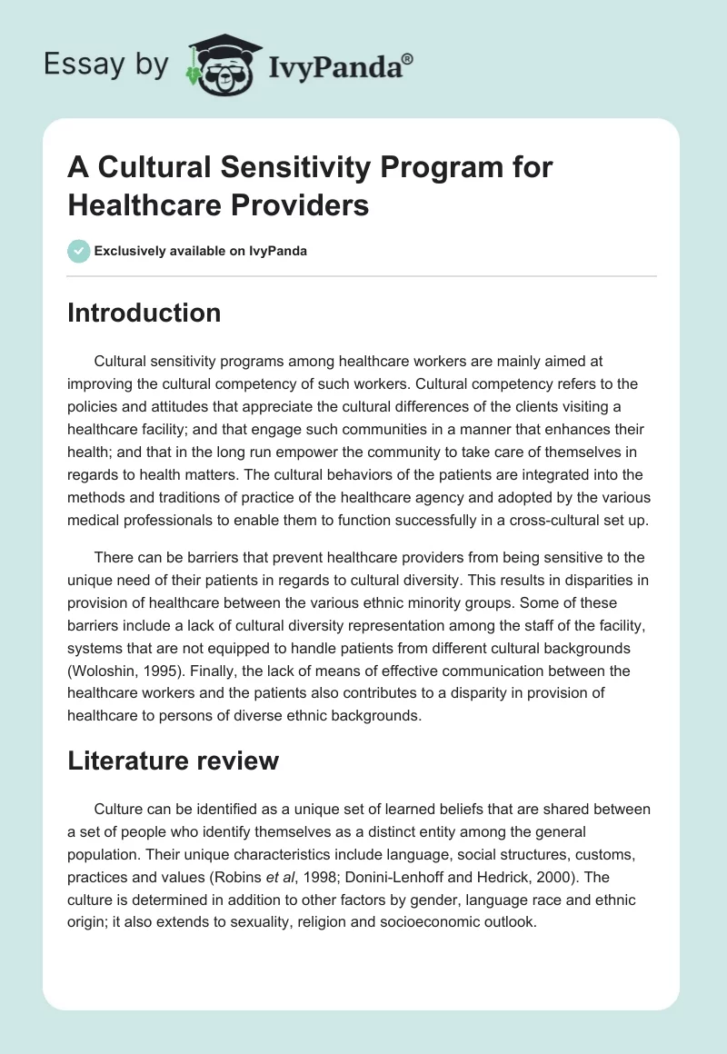 A Cultural Sensitivity Program for Healthcare Providers. Page 1