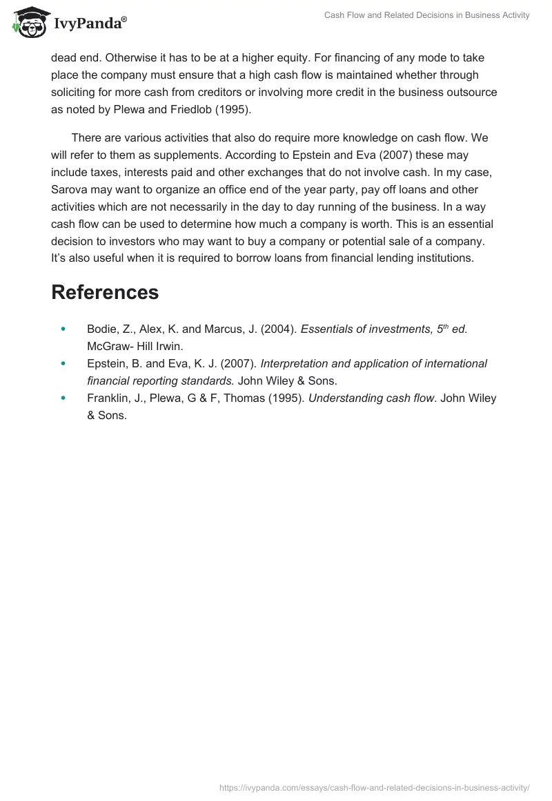 Cash Flow and Related Decisions in Business Activity. Page 2