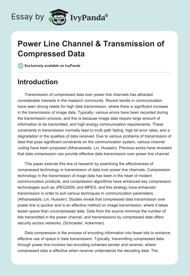 Power Line Channel & Transmission of Compressed Data. Page 1