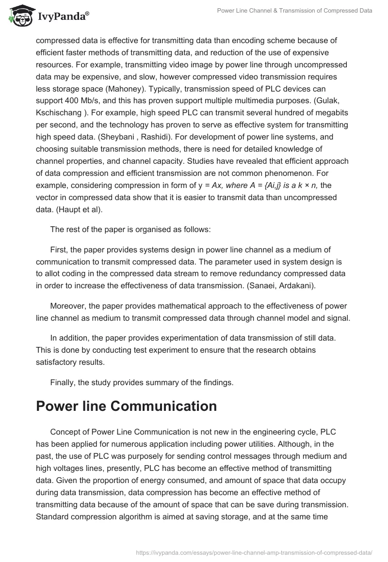 Power Line Channel & Transmission of Compressed Data. Page 2