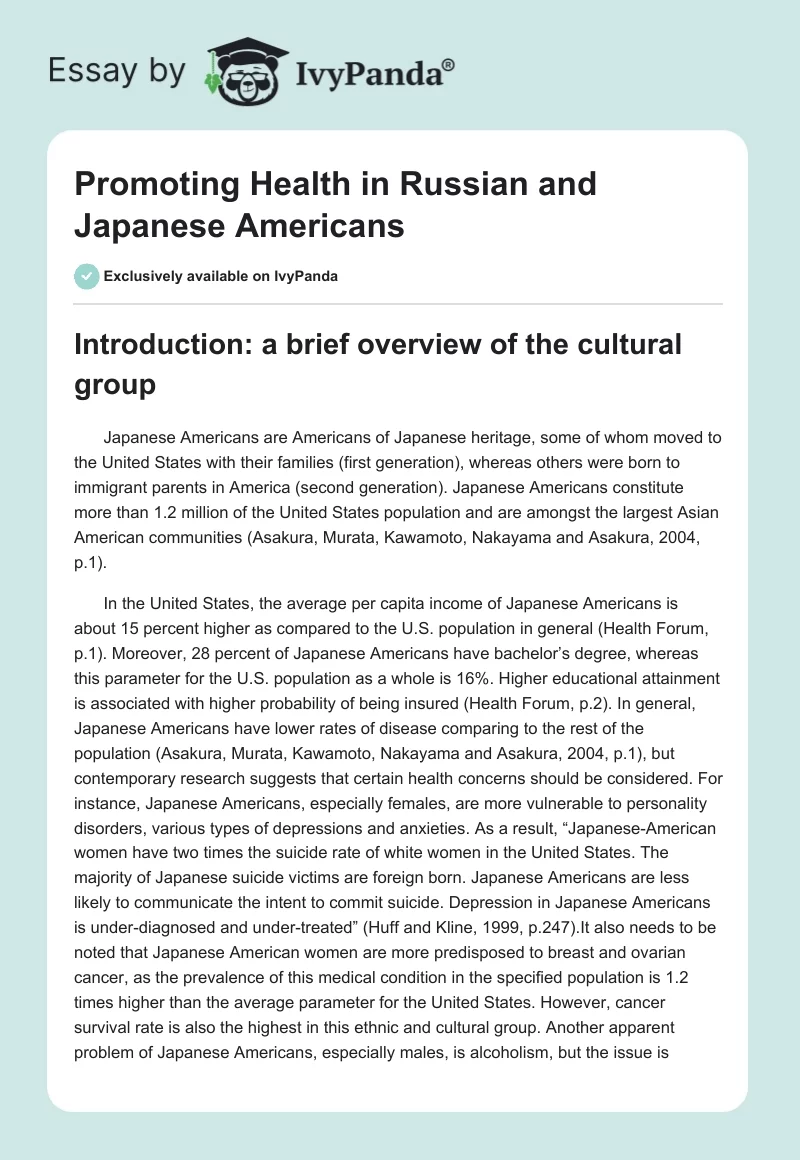 Promoting Health in Russian and Japanese Americans. Page 1