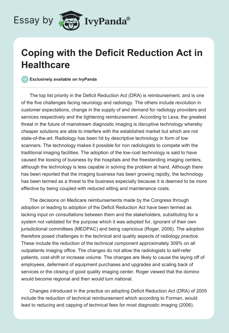 Coping with the Deficit Reduction Act in Healthcare. Page 1