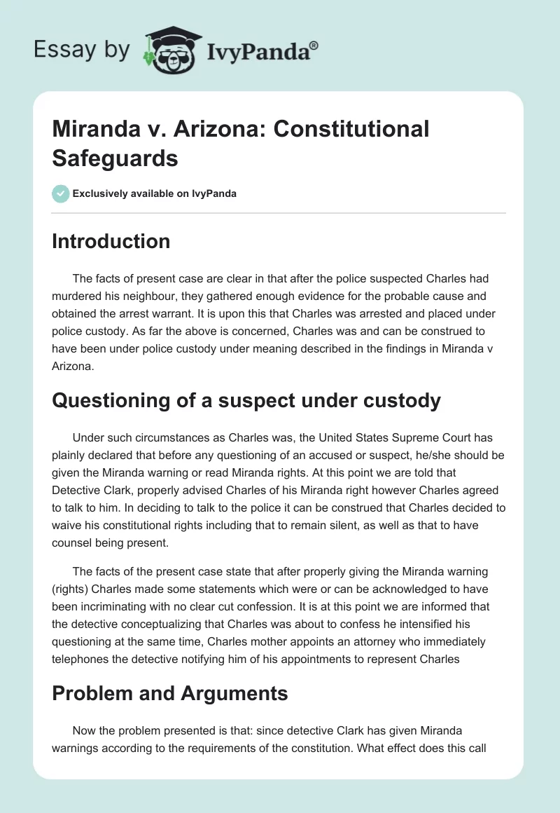 Miranda v. Arizona: Constitutional Safeguards. Page 1