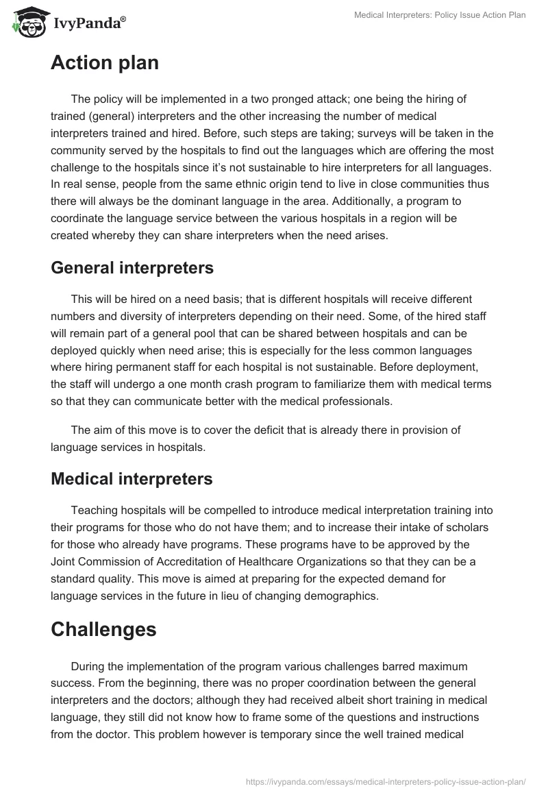 Medical Interpreters: Policy Issue Action Plan. Page 3