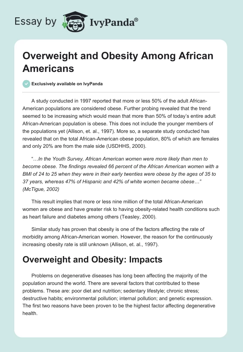 Overweight and Obesity Among African Americans. Page 1