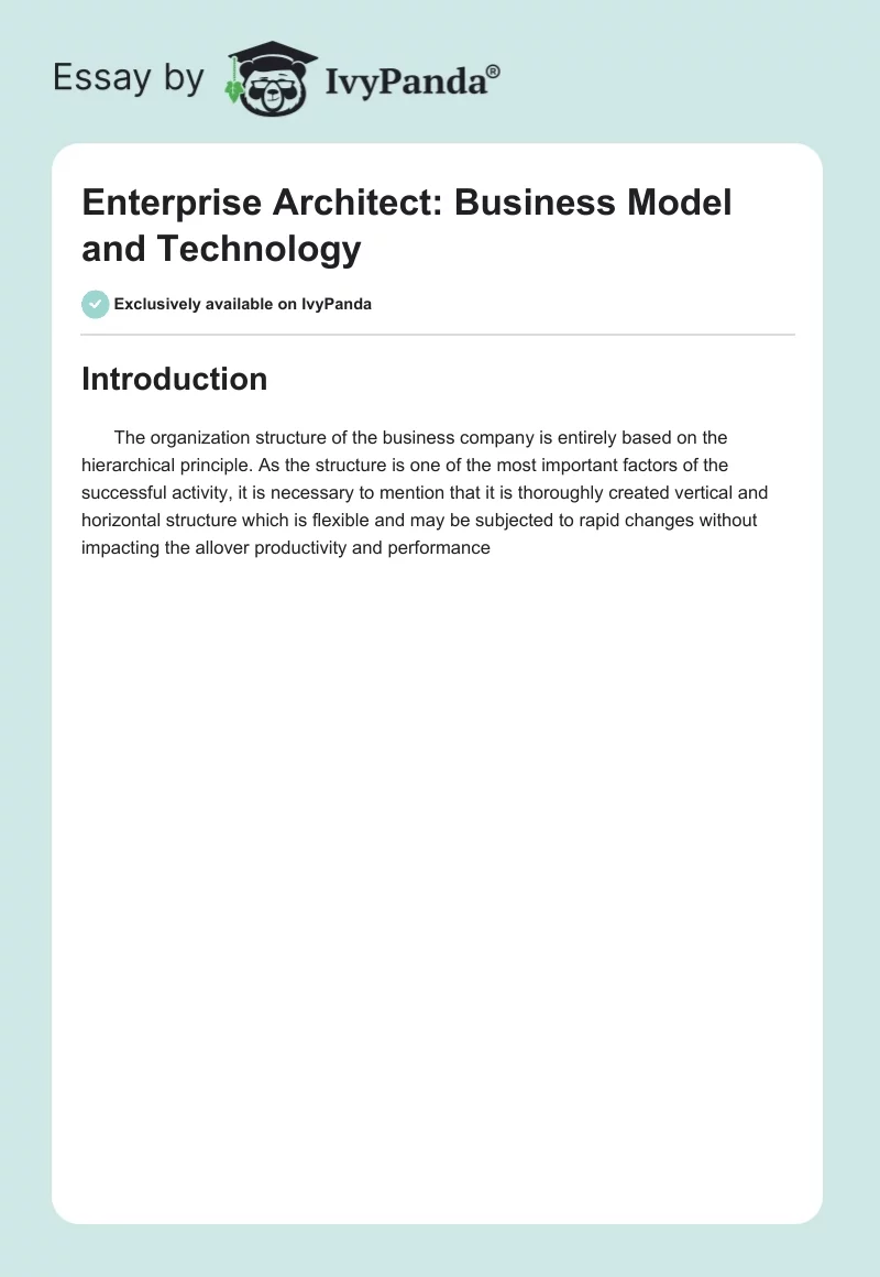Enterprise Architect: Business Model and Technology. Page 1