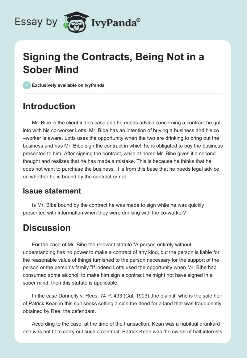 Signing the Contracts, Being Not in a Sober Mind. Page 1