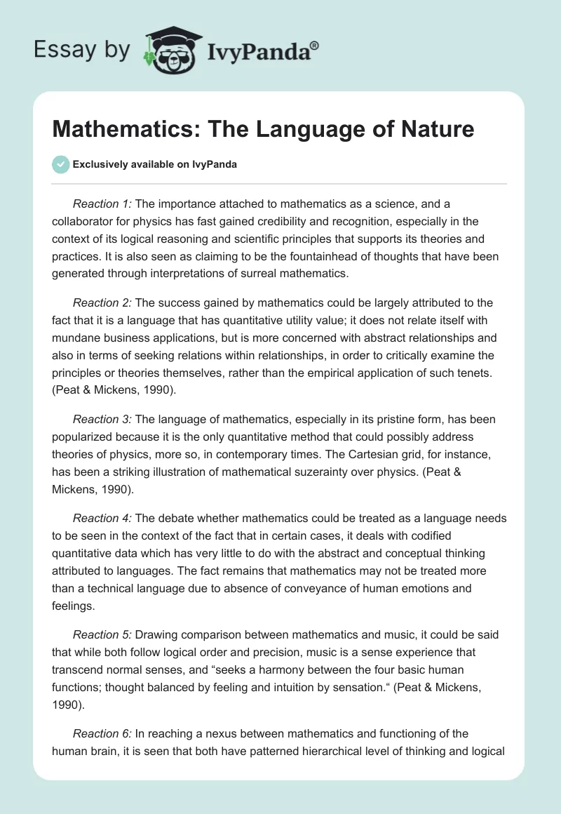 Mathematics: The Language of Nature. Page 1