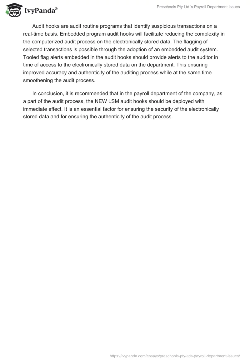 Preschools Pty Ltd.'s Payroll Department Issues. Page 2