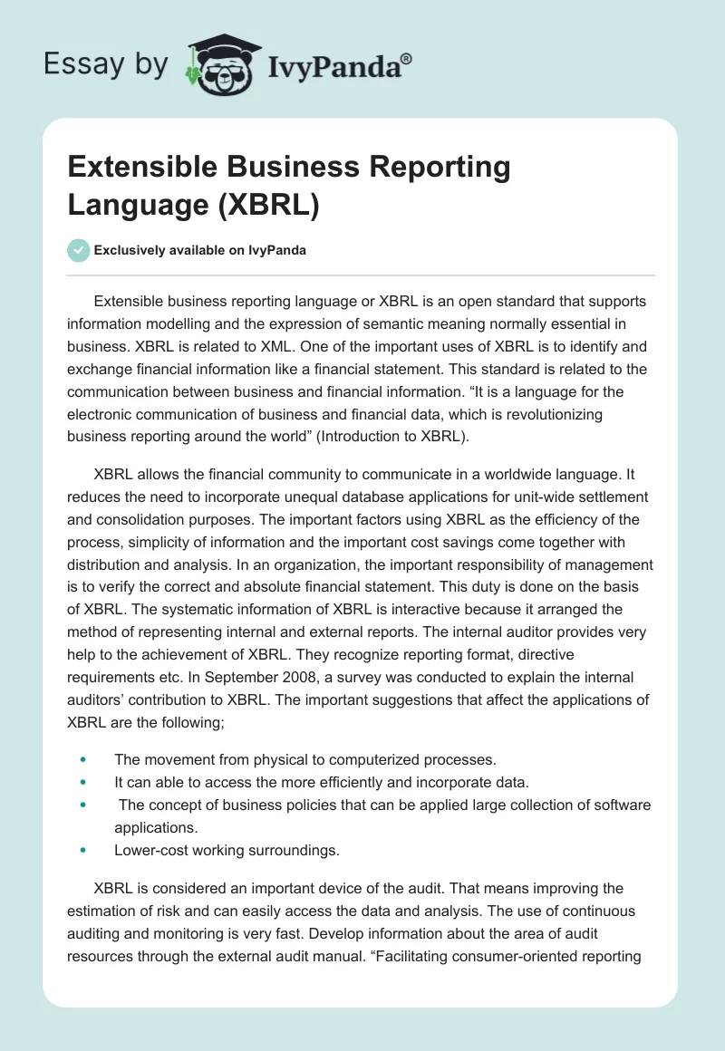 Extensible Business Reporting Language (XBRL). Page 1