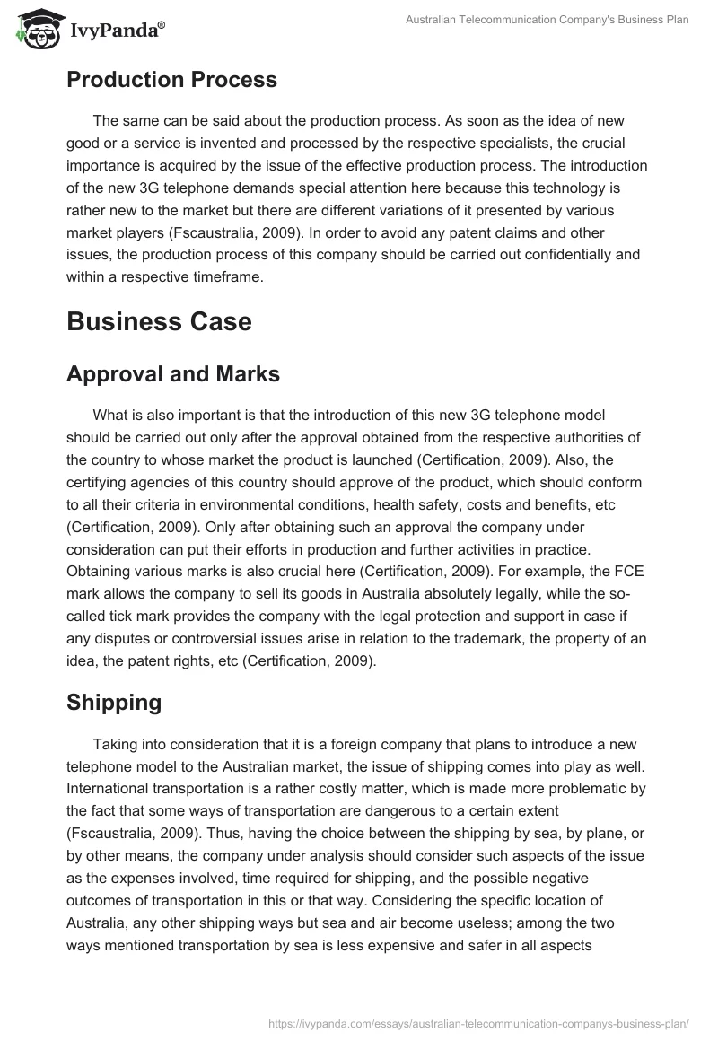 Australian Telecommunication Company's Business Plan. Page 2