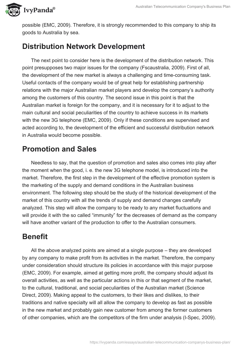 Australian Telecommunication Company's Business Plan. Page 3