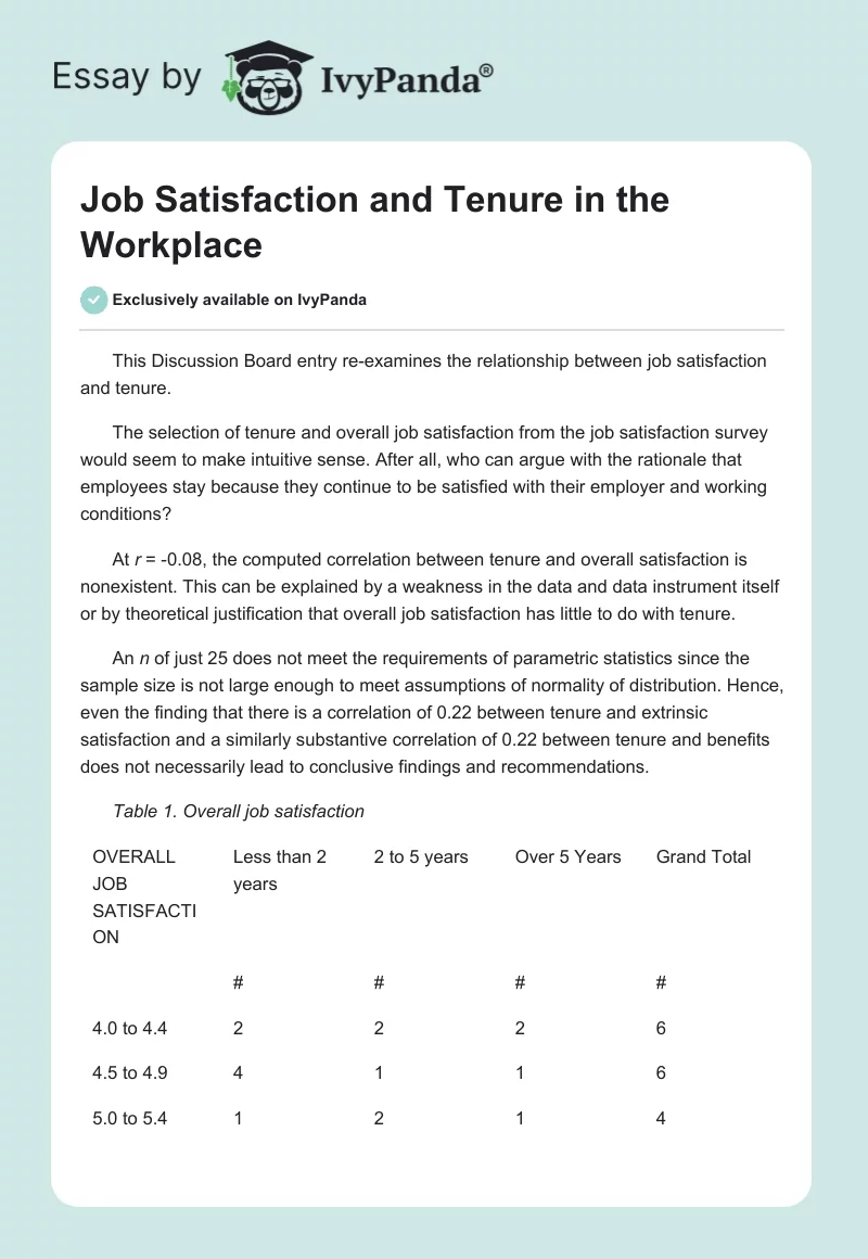 Job Satisfaction and Tenure in the Workplace. Page 1