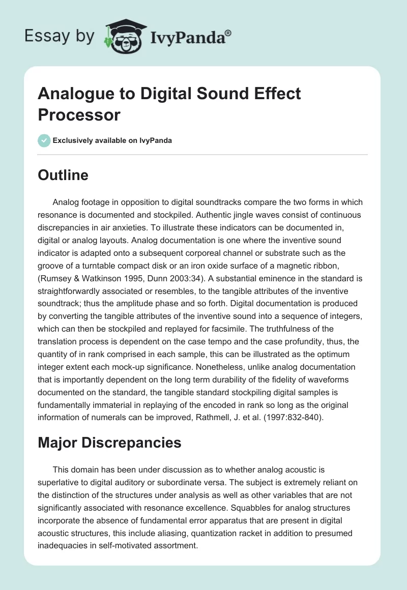 Analogue to Digital Sound Effect Processor. Page 1