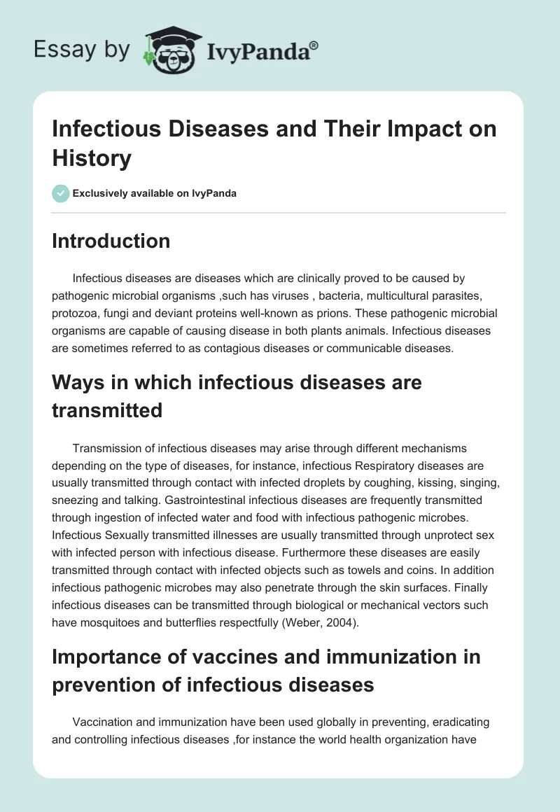 Infectious Diseases and Their Impact on History. Page 1