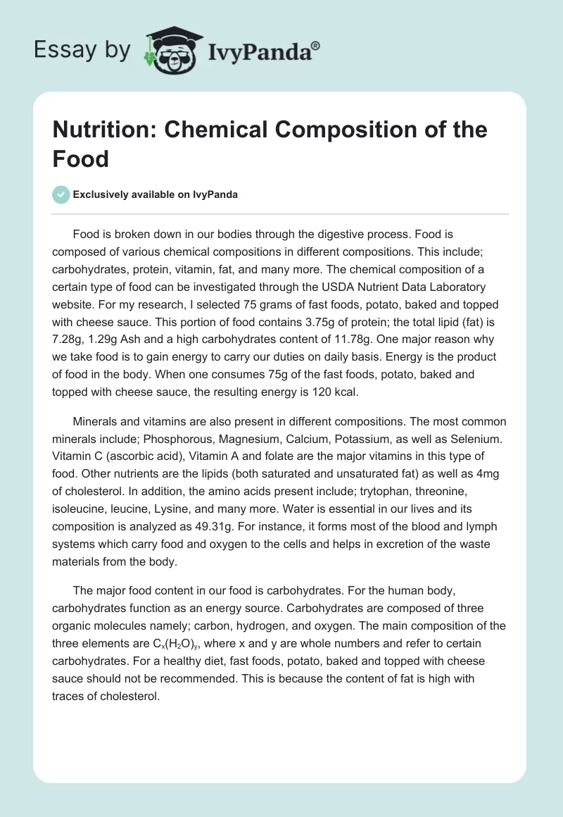Nutrition: Chemical Composition of the Food. Page 1