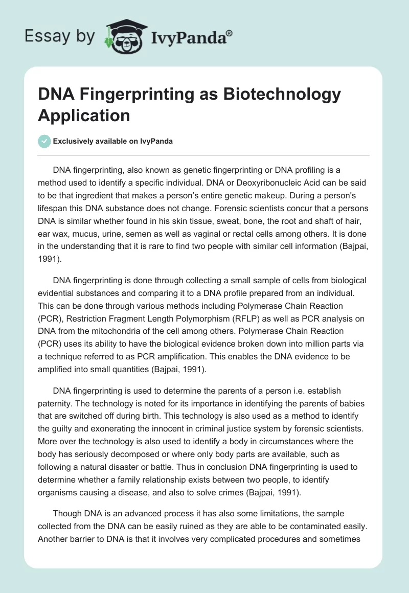 DNA Fingerprinting as Biotechnology Application. Page 1