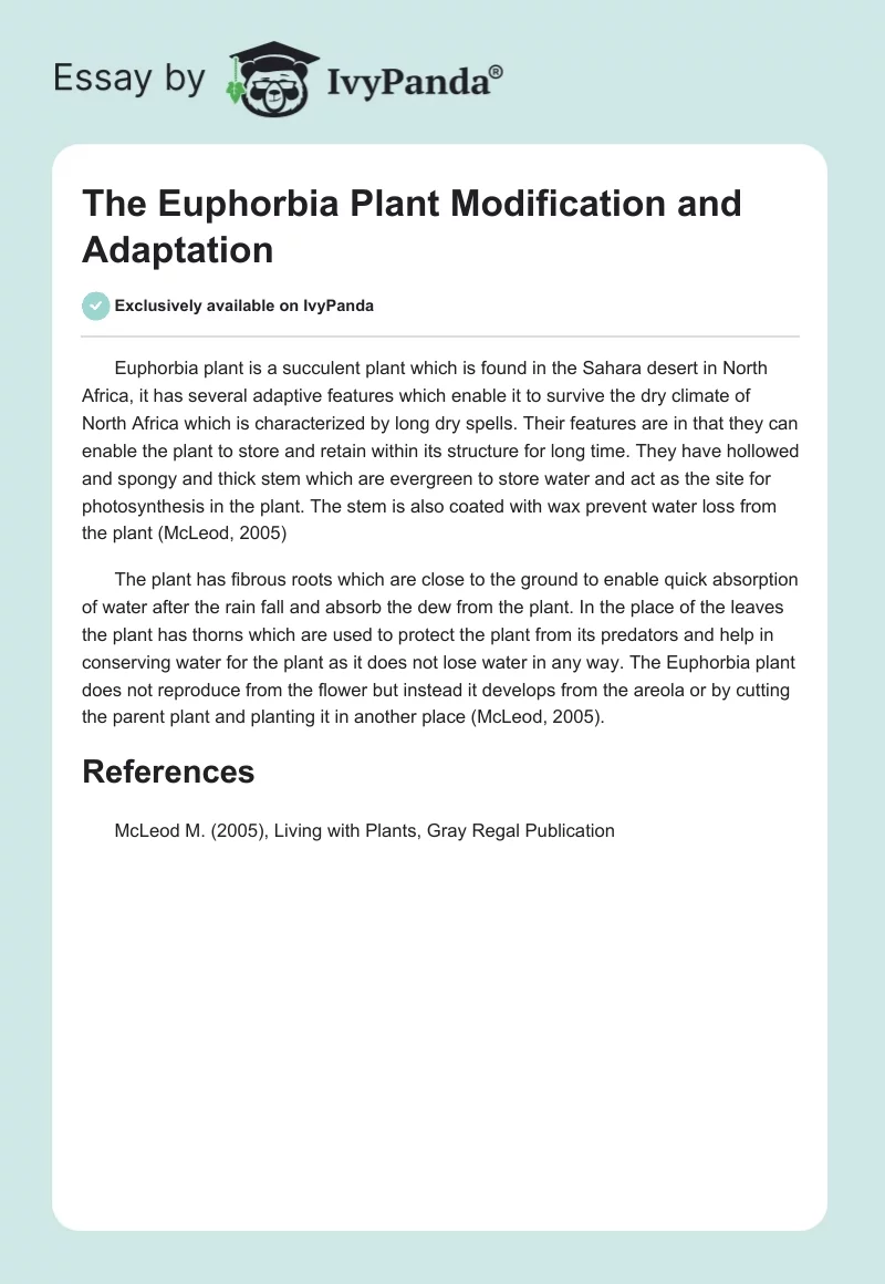The Euphorbia Plant Modification and Adaptation. Page 1
