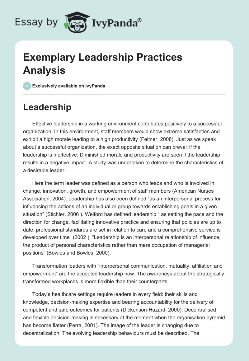 Exemplary Leadership Practices Analysis. Page 1
