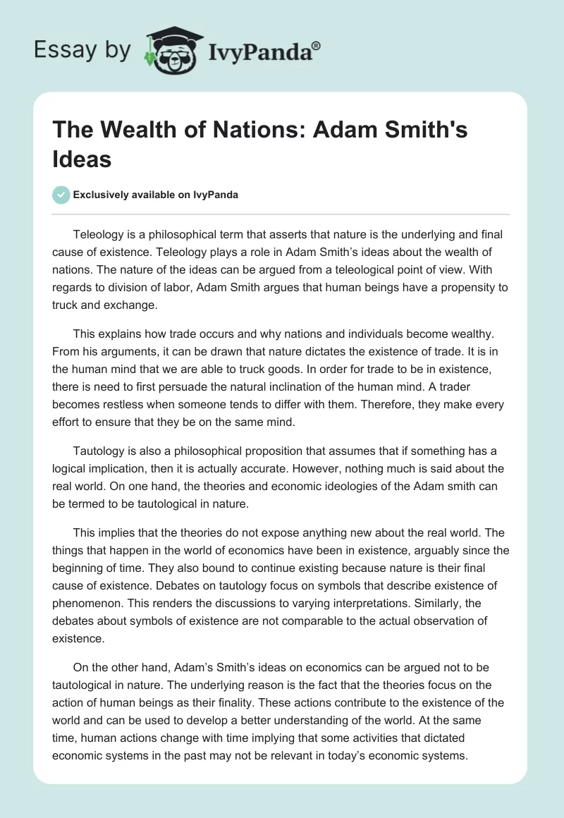 The Wealth of Nations: Adam Smith's Ideas. Page 1