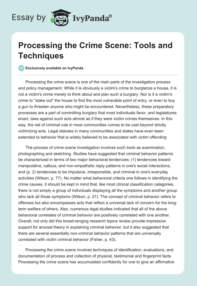 Processing the Crime Scene: Tools and Techniques. Page 1