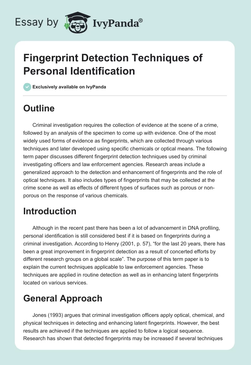 Fingerprint Detection Techniques of Personal Identification. Page 1
