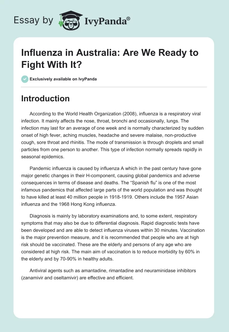 Influenza in Australia: Are We Ready to Fight With It?. Page 1