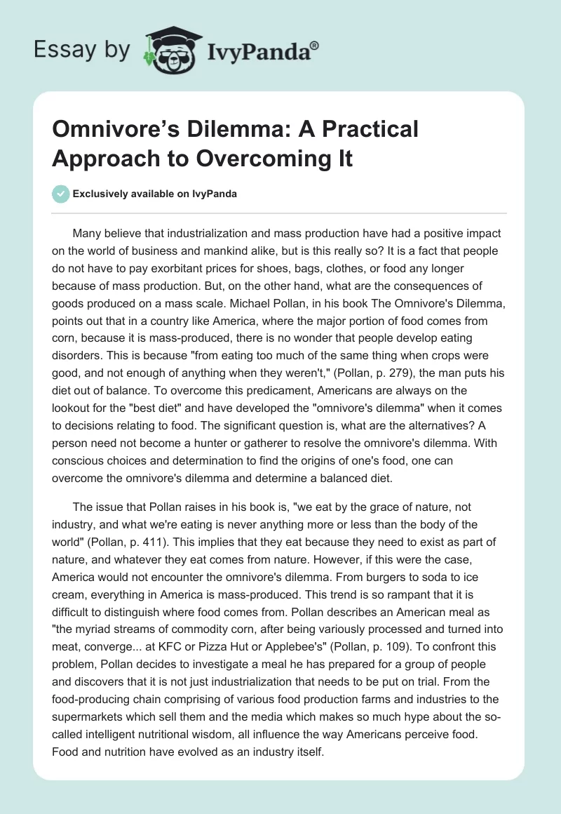 Omnivore’s Dilemma: A Practical Approach to Overcoming It. Page 1