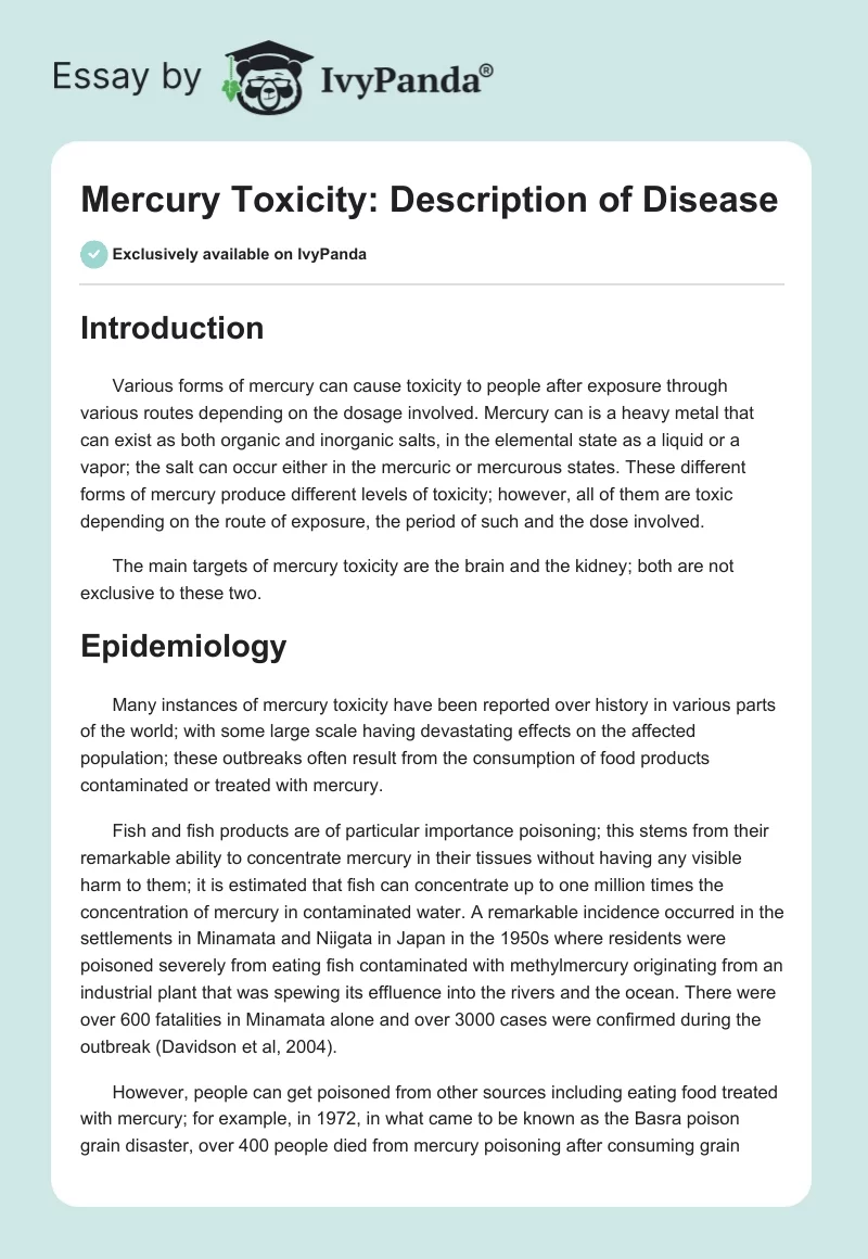 Mercury Toxicity: Description of Disease. Page 1