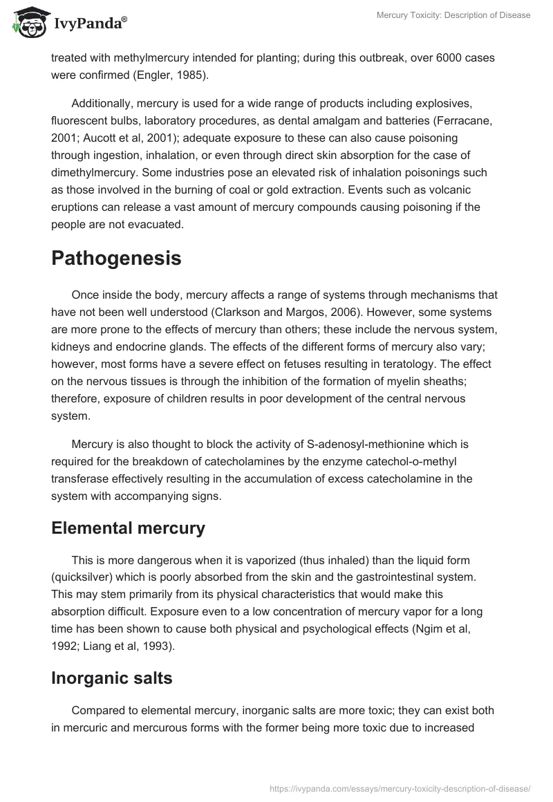Mercury Toxicity: Description of Disease. Page 2