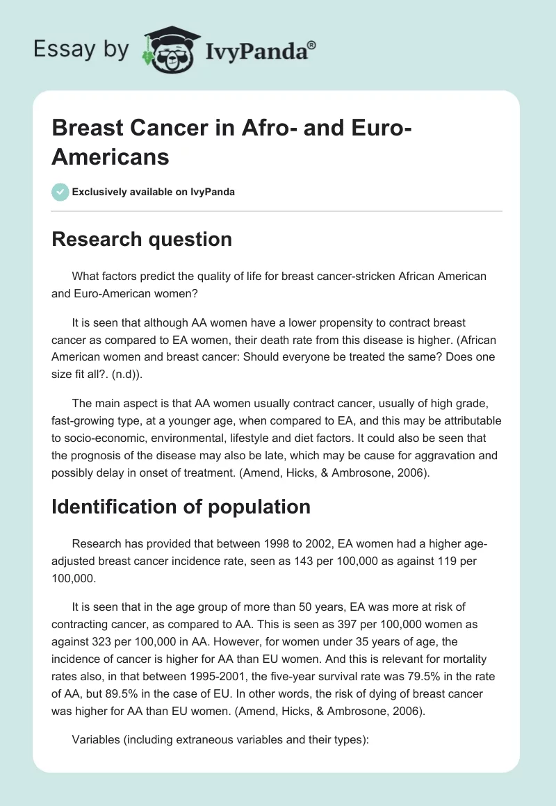 Breast Cancer in Afro- and Euro-Americans. Page 1