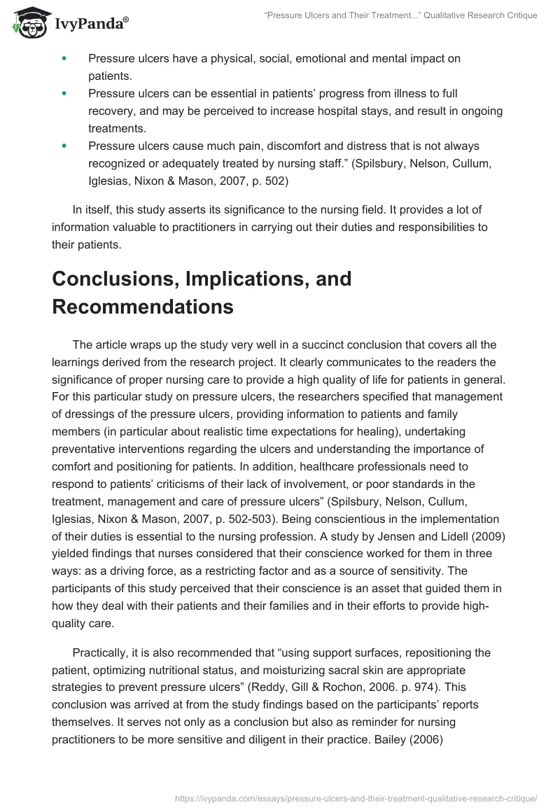 “Pressure Ulcers and Their Treatment...” Qualitative Research Critique. Page 5
