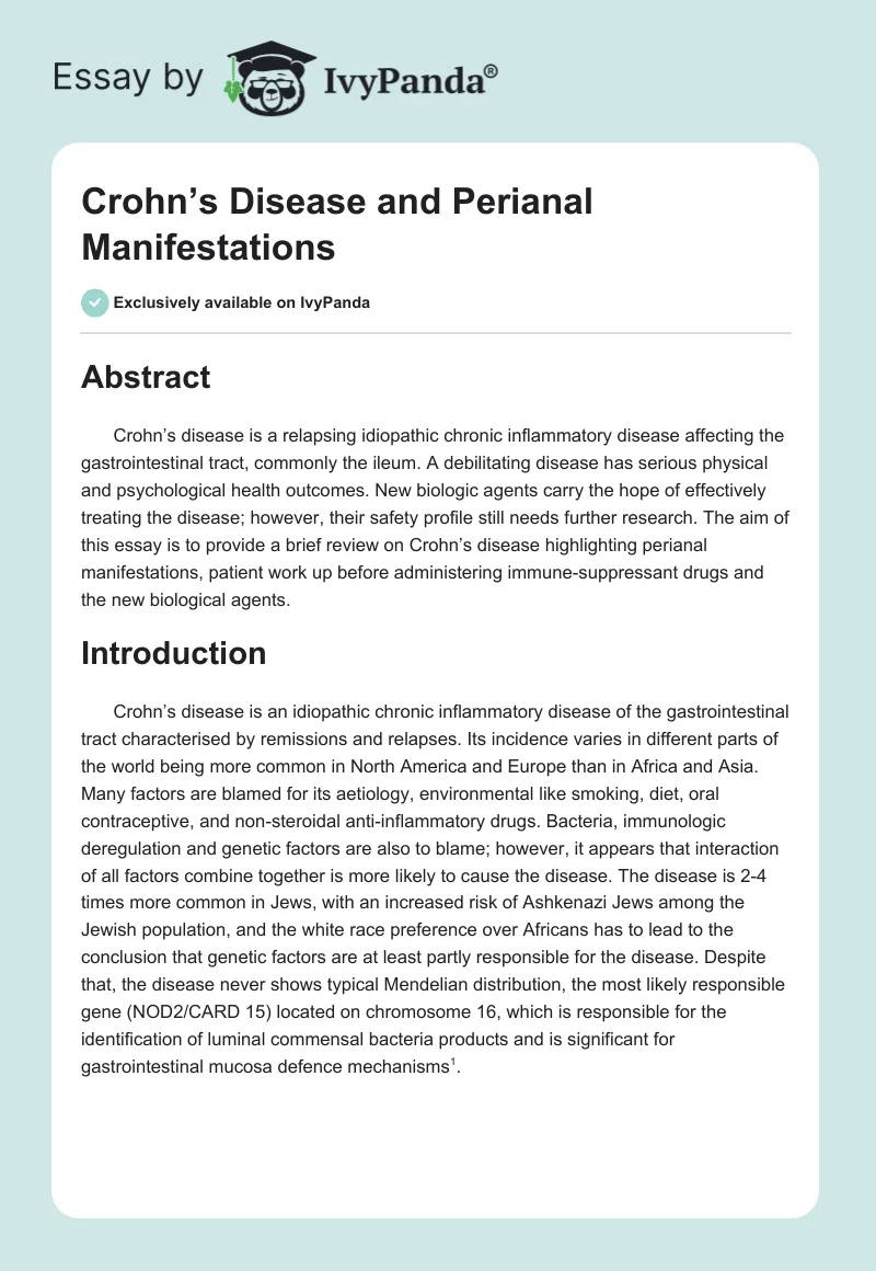 Crohn’s Disease and Perianal Manifestations. Page 1