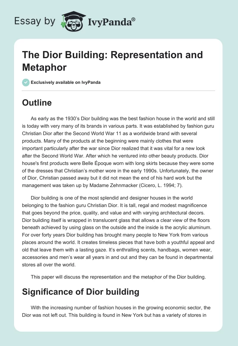The Dior Building: Representation and Metaphor. Page 1