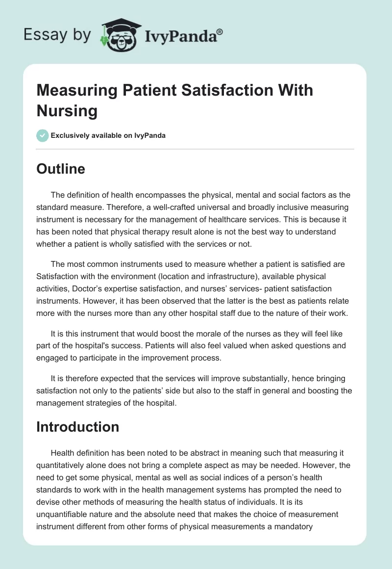 Measuring Patient Satisfaction With Nursing. Page 1