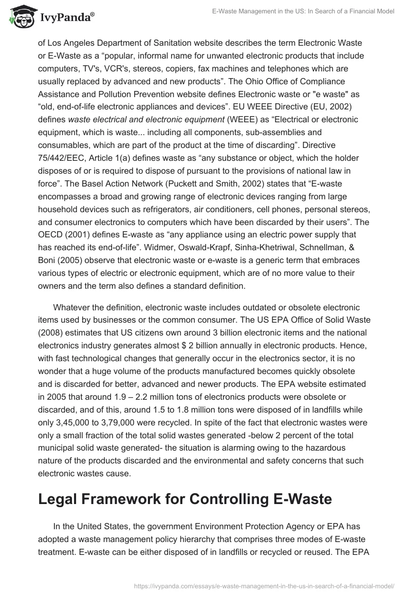 E-Waste Management in the US: In Search of a Financial Model. Page 2
