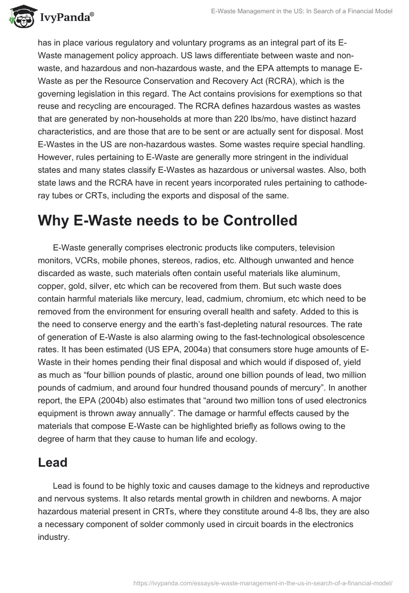 E-Waste Management in the US: In Search of a Financial Model. Page 3
