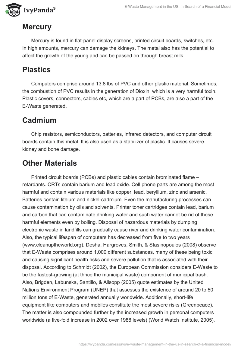E-Waste Management in the US: In Search of a Financial Model. Page 4