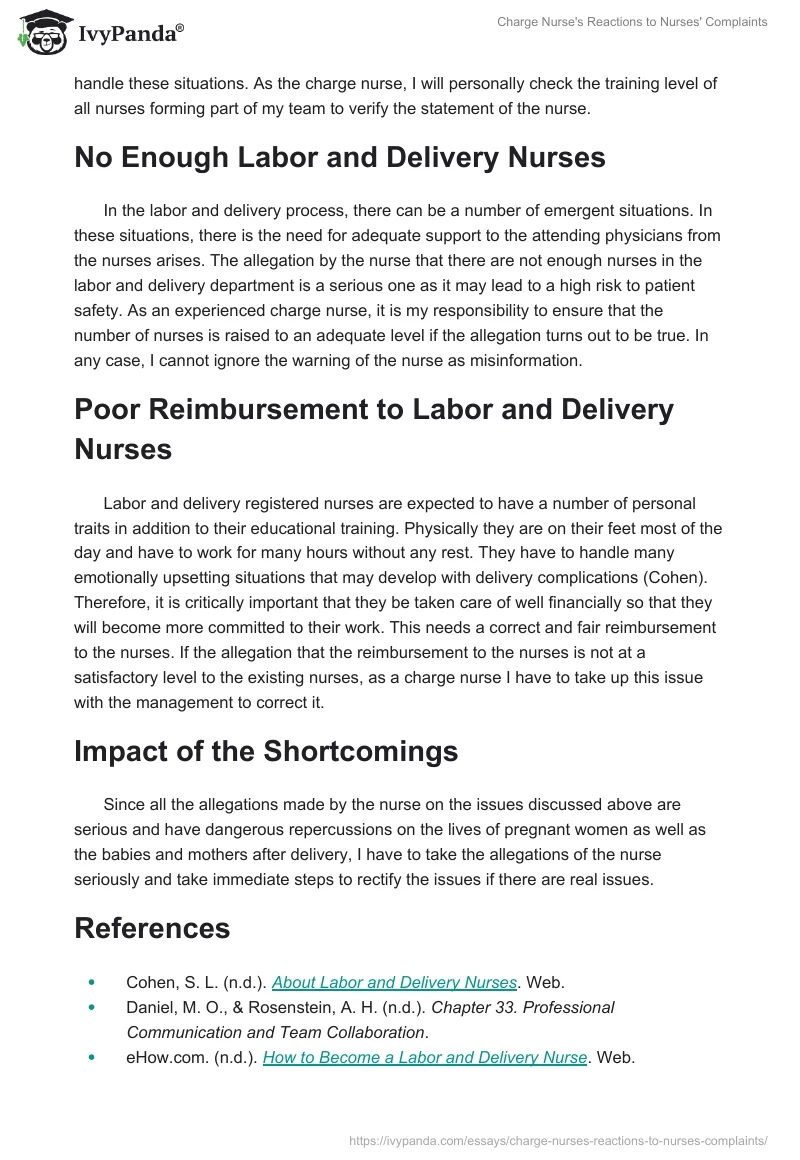 Charge Nurse's Reactions to Nurses' Complaints. Page 2