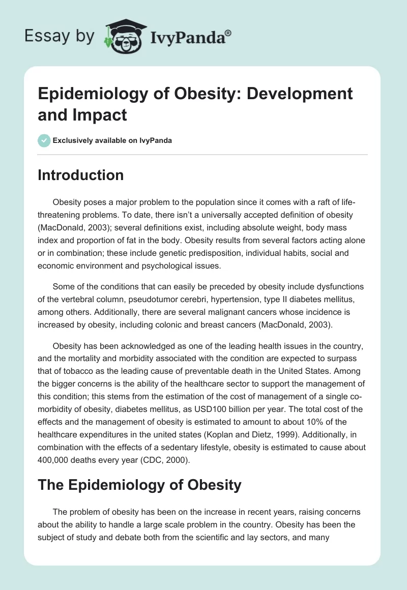 Epidemiology of Obesity: Development and Impact. Page 1