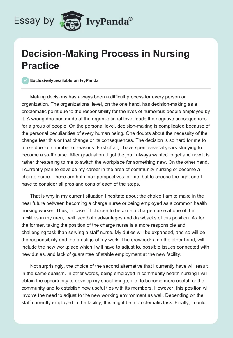 Decision-Making Process in Nursing Practice. Page 1