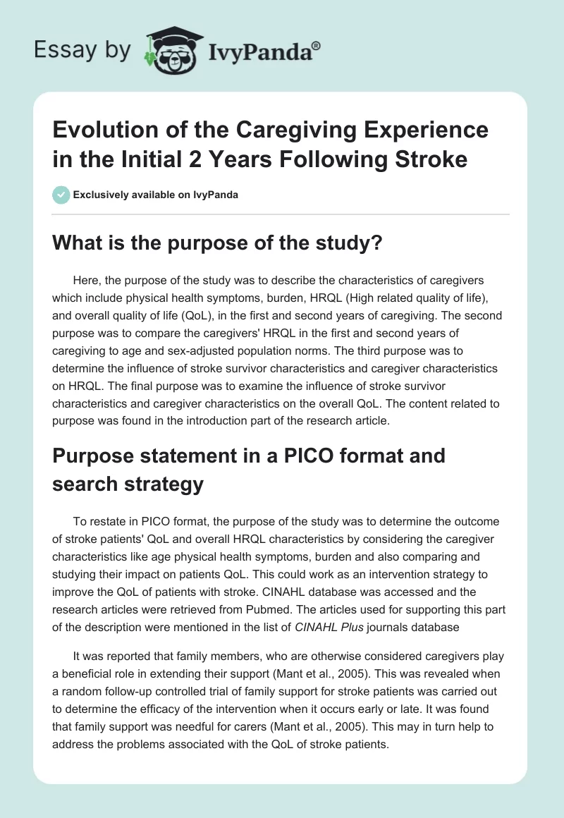 Evolution of the Caregiving Experience in the Initial 2 Years Following Stroke. Page 1