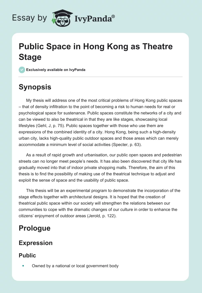 Public Space in Hong Kong as Theatre Stage. Page 1
