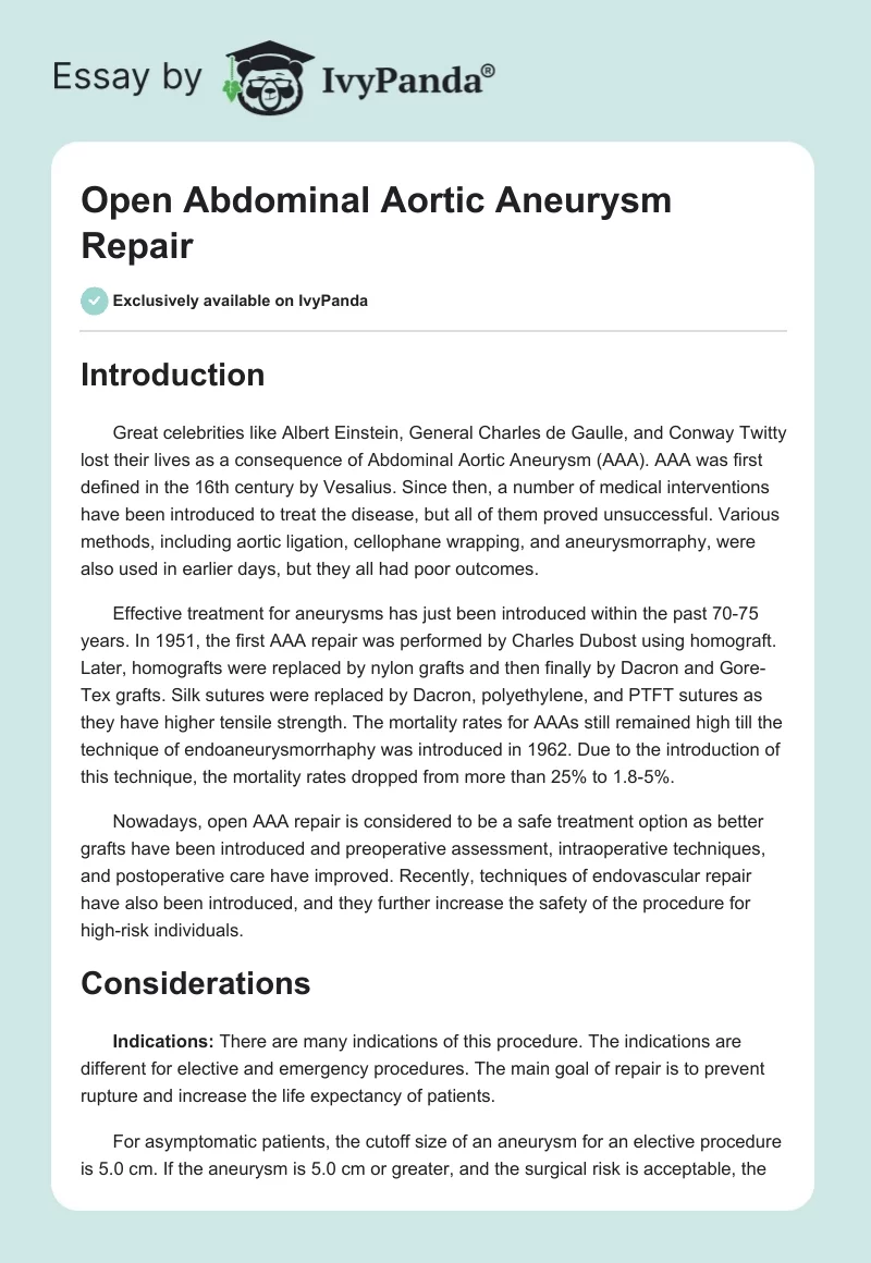 Open Abdominal Aortic Aneurysm Repair. Page 1