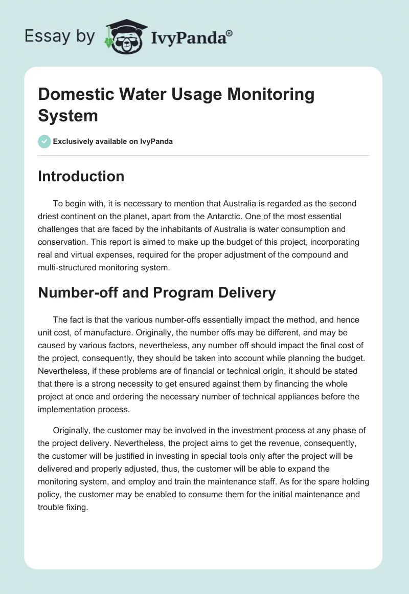 Domestic Water Usage Monitoring System. Page 1