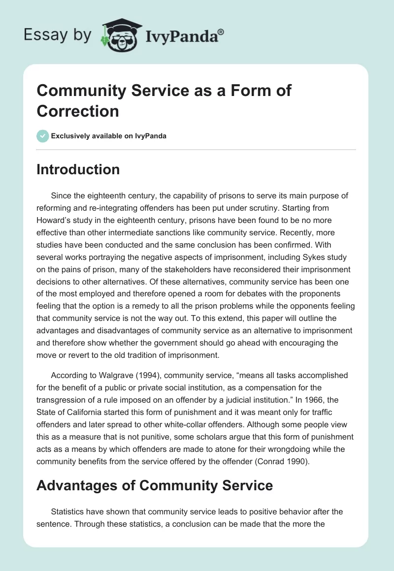 Community Service as a Form of Correction. Page 1