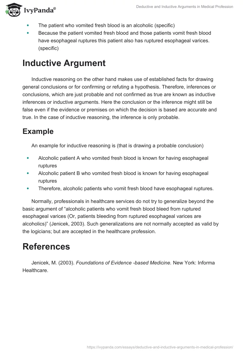 Deductive and Inductive Arguments in Medical Profession. Page 2